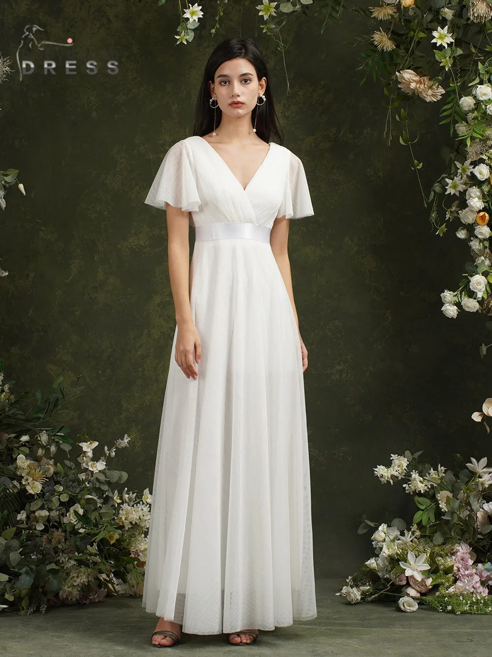 Beach Ivory Wedding Dresses For Women A-Line Puffer Short Sleeve