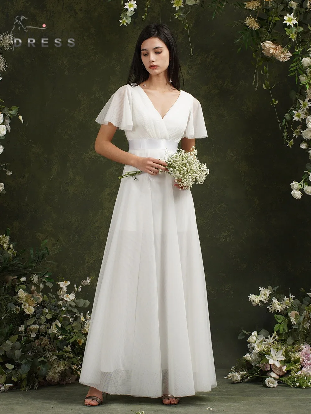 Beach Ivory Wedding Dresses For Women A-Line Puffer Short Sleeve