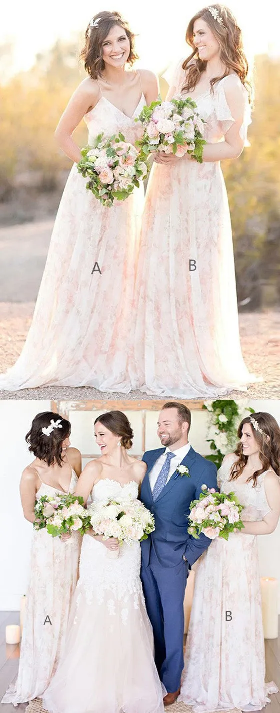 Charming Unique Romantic A Line Long Wedding Bridesmaid Dresses, BGP284