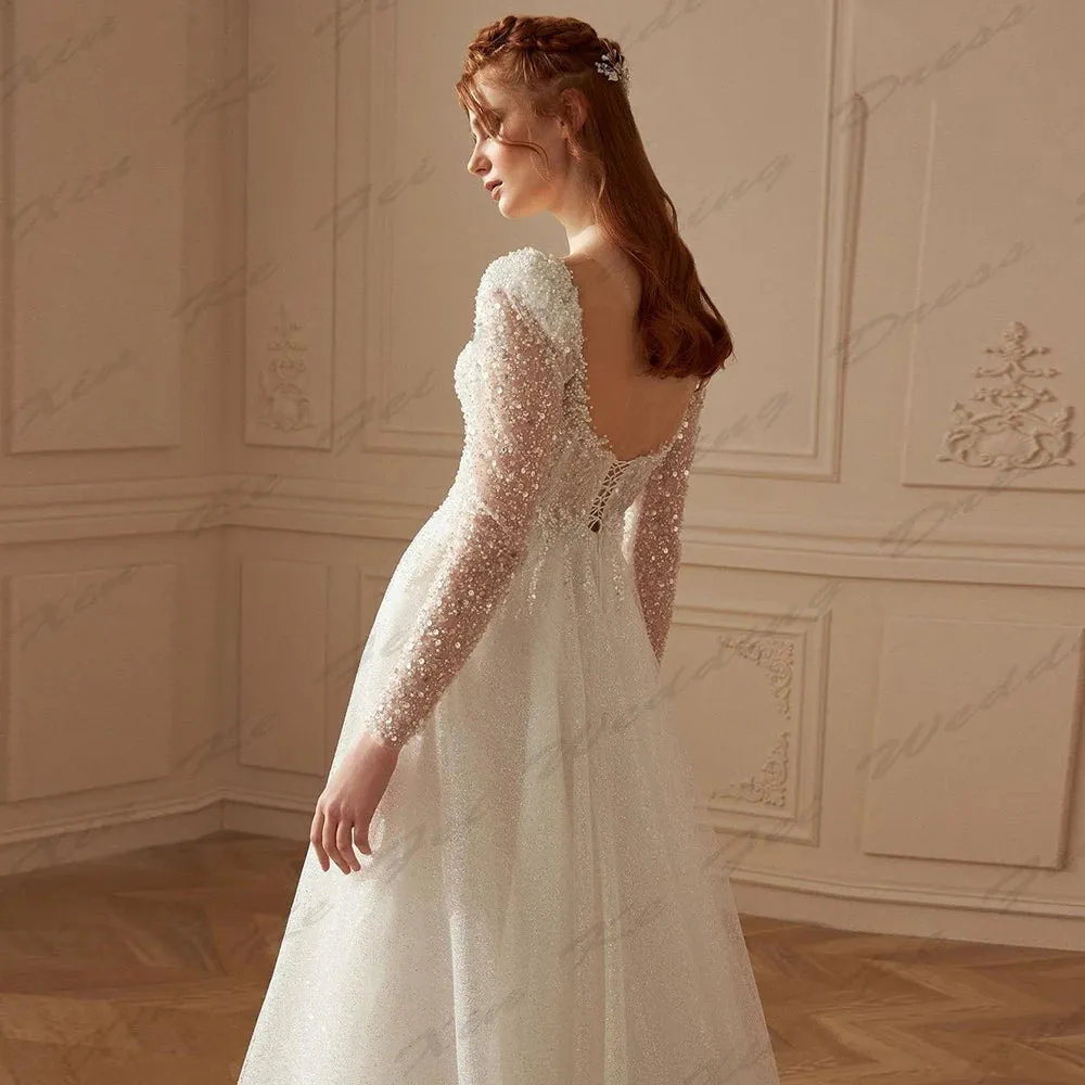 Evening Dresses For Women Exquisite Beading Off Shoulder Long Sleeves