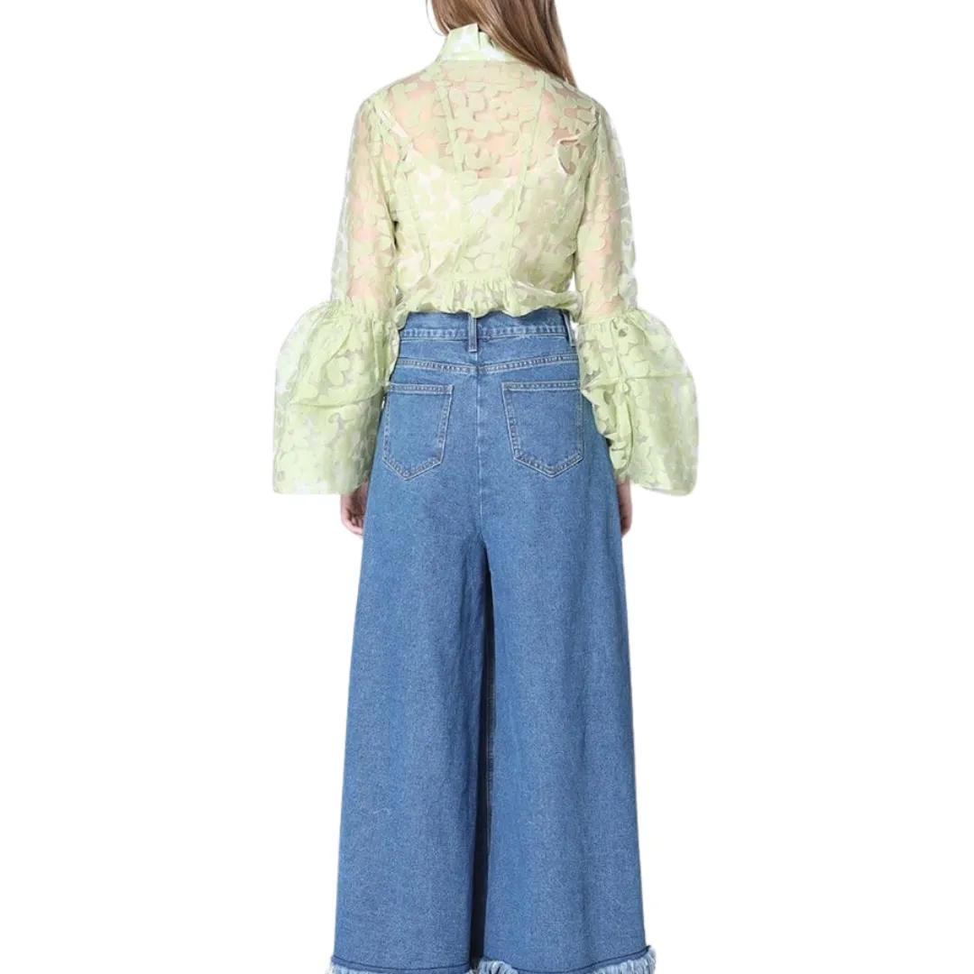 Floral Printed Chiffon Blouse with Bell Sleeve - G