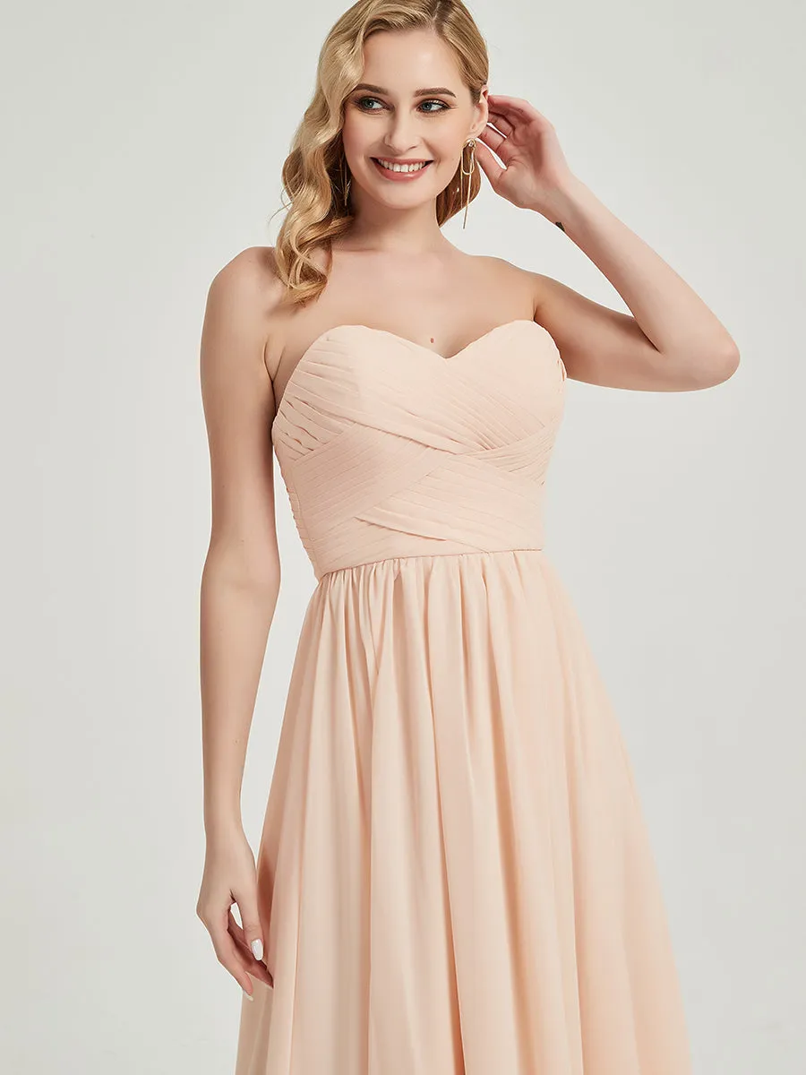 Pearl Pink Pleated Convertible Maxi Chiffon Bridesmaid Dress