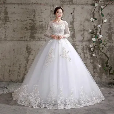 Wedding Guest Dresses: Bridal wedding dress Embroidered Lace on Net Full-sleeve Lace